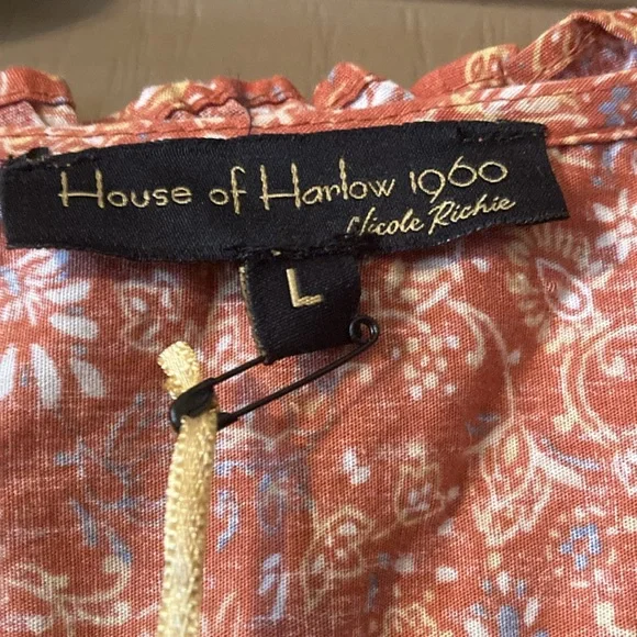 House of Harlow 1960 by Nicole Richie Wallis Rust Orange Floral Dress Women Sz L - Picture 3 of 6